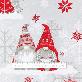 Biante Vianočná bavlnená obliečka na vankúš Sandra SA-133 Červení škriatkovia na svetlo sivom 45 x 45 cm