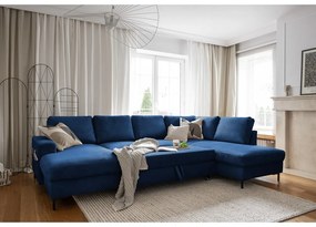 Tmavomodrá menčestrová rozkladacia rohová pohovka (pravý roh) Lofty Lilly – Miuform