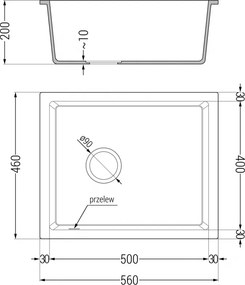 Mexen Pedro, granitový drez 560x460x200 mm, 1-komorový, biela s čiernym sifónom, 6508561000-20-B