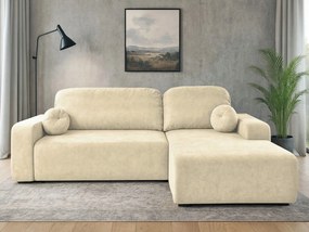 Rohová sedačka s funkciou spania Tori pravá s úložným priestorom na posteľnú bielizeň, krémový velúr