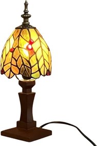Stolná lampa Tiffany vitáž FLORA_WOOD BASE 33*12 E14