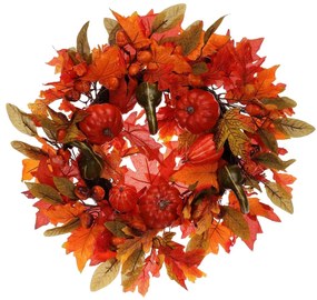Veľký jesenný veniec z farebného umelého lístia, pr. 58 cm