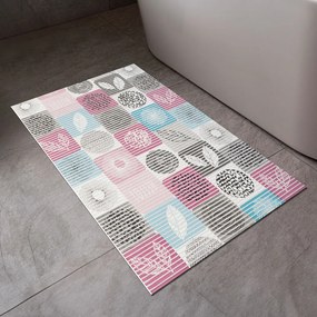 Kúpeľňová penová rohož / predložka PRO-027 Ružovo-modré dlaždice - metráž šírka 65 cm