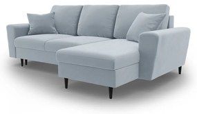 Svetlomodrá zamatová rozkladacia/s úložným priestorom rohová pohovka Kyoto – Cosmopolitan Design
