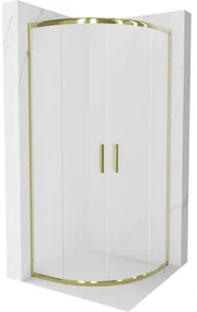 Mexen Rio, štvrťkruhový sprchovací kút s posuvnými dverami 80(dvere) x 80(dvere) x 190 cm, 6mm sklo námraza, zlatý lesklý profil, 863-080-080-50-30