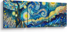 Obraz – Mozaika hviezdnej noci (s hodinami) (90x30 cm)