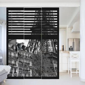 MANUFACTURER -  Súprava posuvnej záclony - Zobrazenie okien Paríž - Blízko Eiffelovej veže v čie -3 panely
