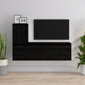 TV skrinky 3 ks čierne masívna borovica