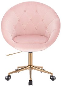 LuxuryForm DESIGN Kreslo VERA VELUR na zlatej podstave s kolieskami - svetlo ružové