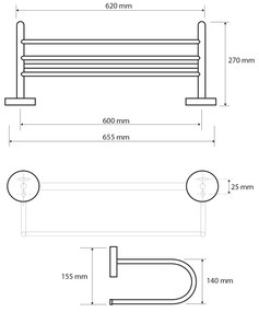 Sapho, X-ROUND E polička na uteráky U typ, 650mm, chróm, XR418