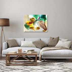 Sklenený obraz - Listy s pierkom (70x50 cm)