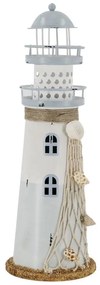 Bielo-modrá kovová dekorácia maják Lighthouse Nautic - Ø 10*28 cm