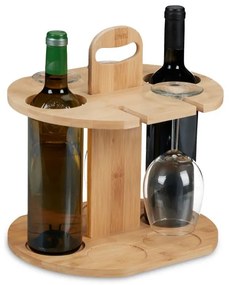 Bambusový stojan na víno a 4 poháre Relaxdays RD10045702, 30 cm