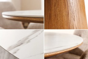 Jedálenský stôl UNIQUE 120 cm okrúhly, dubové drevo, dyhovaná keramika, doska z bieleho mramoru