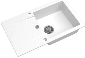 Sink Quality Natalie, kuchynský granitový drez 770x450x170 mm + chrómový sifón, biela, SKQ-NAT.W.1KDO.X