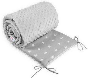 Ochranný mantinel do postieľky 180x30 cm BABYMAM PREMIUM - Malé biele hviezdičky so šedou Minky