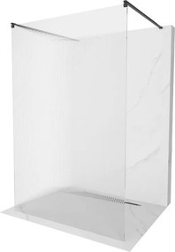 Mexen Kioto, sprchová zástena Walk-In 130 x 200 cm, 8mm sklo s rebrovým vzorom, čierny profil, 800-130-002-70-09