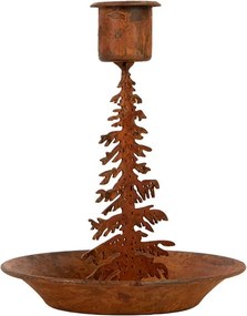 Hrdzavý rustikálny svietnik na úzku sviečku stromček Tree Rust - Ø 11*13 cm