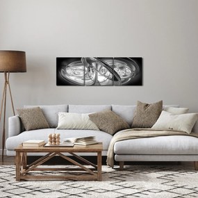 Obraz modernej sivej abstrakcie (s hodinami) (90x30 cm)