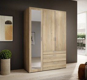 Šatníková skriňa so zrkadlom Vesala, 135 cm, dub mauvella