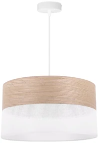 Závesné svietidlo Wood, 1x béžová dubová dýha/biele PVC tienidlo, (fi 40cm)