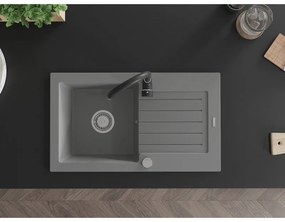 Mexen Pablo, granitový drez 752x436x161 mm, 1-komorový a čierna batéria Telma, šedá, 6510-71-670200-70