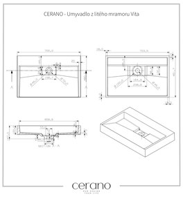 CERANO - Umývadlo z liateho mramoru Vita - nástenné aj na dosku - biela matná - 70x46 cm, CER-CER-8050BD6939