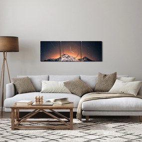 Obraz nočnej oblohy s horou (s hodinami) (90x30 cm)