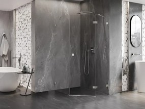 Mexen Lunar, päťuholníkový sprchový kút s pravým sklonom 80 x 90 cm, 8mm číre sklo, oceľový profil, 831-080P-090L-97-00-P