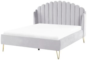 Zamatová posteľ 140 x 200 cm sivá AMBILLOU Beliani
