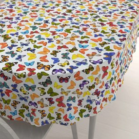 Biante Dekoračný oválny obrus Leona LN-062 Farebné motýliky na bielom 100x140 cm
