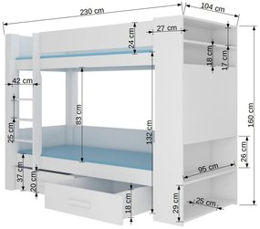 Poschodová posteľ s úložným priestorom Guinea 90x200 cm - biela