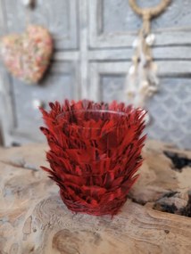 Sklenený svietnik s vínovými pierkami Tommi - Ø 7 * 9 cm