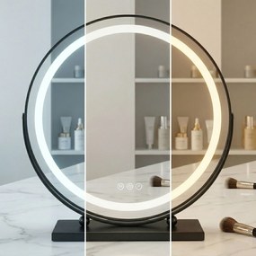 Rea MAKE-UP, kozmetické LED zrkadlo 40 cm v čiernom ráme na postavenie, HOM-12020