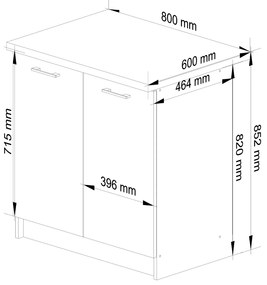 Kuchyňská skříňka Olivie S 80 cm 2D bílá/bílý lesk/dub sonoma