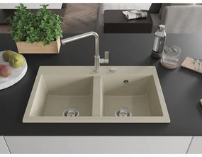 Mexen Hektor, 2-komorový granitový drez 800x480x205 mm, béžová, chrómový sifón, 6521802000-69