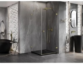 Mexen Lunar-B, pravostranný výklopný sprchový kút 80 x 80 cm, 8mm číre sklo, zlatý kartáčovaný - 832-080-080-55-00-P