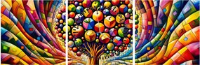 Obraz – Farebný strom s jablkami (s hodinami) (90x30 cm)