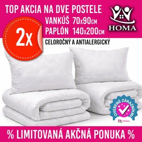 2x paplón a 2x vankúš antialergická súprava Homa 140x200 cm celoročná