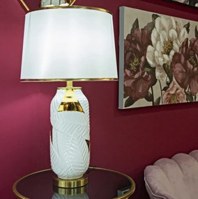 Stolná lampa keramická 70 cm bielo-zlatá