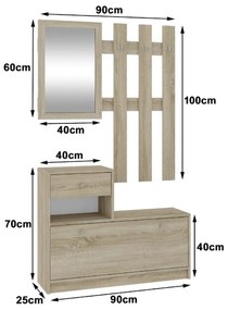 Predsieňová stena so skrinkou na topánky a zrkadlom dub sonoma