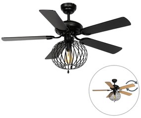 Stropný ventilátor čierny s drevenou potlačou 107,5 cm s ťahovým spínačom - Mistral Johanna