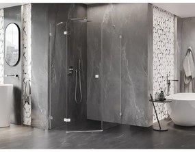 Mexen Lunar, päťuholníkový sprchový kút s ľavým sklonom 90 x 100 cm, 8mm číre sklo, chrómový profil, 831-090L-100P-01-00-L