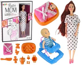 Lean Toys Tehotná bábika s dieťatkom v chodáku - doplnky