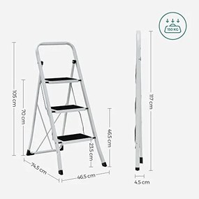 3-stupňový rebrík skladací, záťaž 150 kg, biely