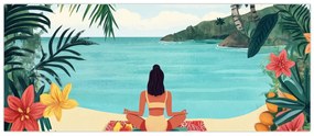 Obraz - Jogínka na pláži (120x50 cm)
