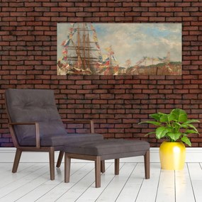 Obraz - Eugène Boudin, Festival in the Harbor of Honfleur, reprodukcia (120x50 cm)