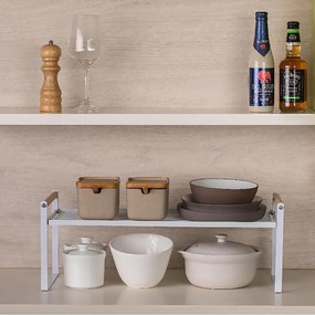 Prídavná polica s drevenými úchytkami, odkvapkávač, biely kov MAISON XL - 52x21x20