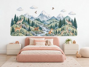 Horské údolie so zvieratkami detské nálepky na stenu pre chlapcov aj dievčatá hárok 46 x 21 cm
