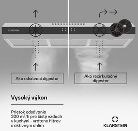 Klarstein Contempo 90, digestor, 90 cm, podskrinkový, 200 m³/h, LED, akryl, nehrdzavejúca oceľ